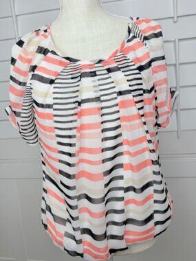 Sarah Michelle Striped Sheer Blouse with Elastic Hem